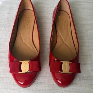 Salvatore Ferragamo Red Flats with Gold Accent